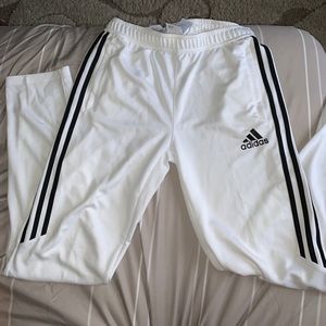 White and Black Adidas track pants